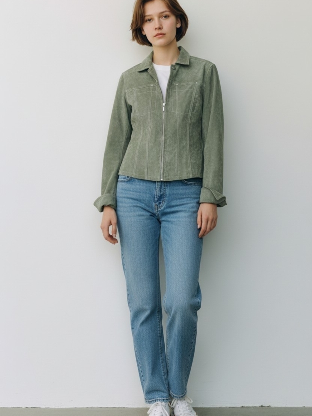 Live a Little Woman's Olive Green Leather Jacket Y2K Biker Medium